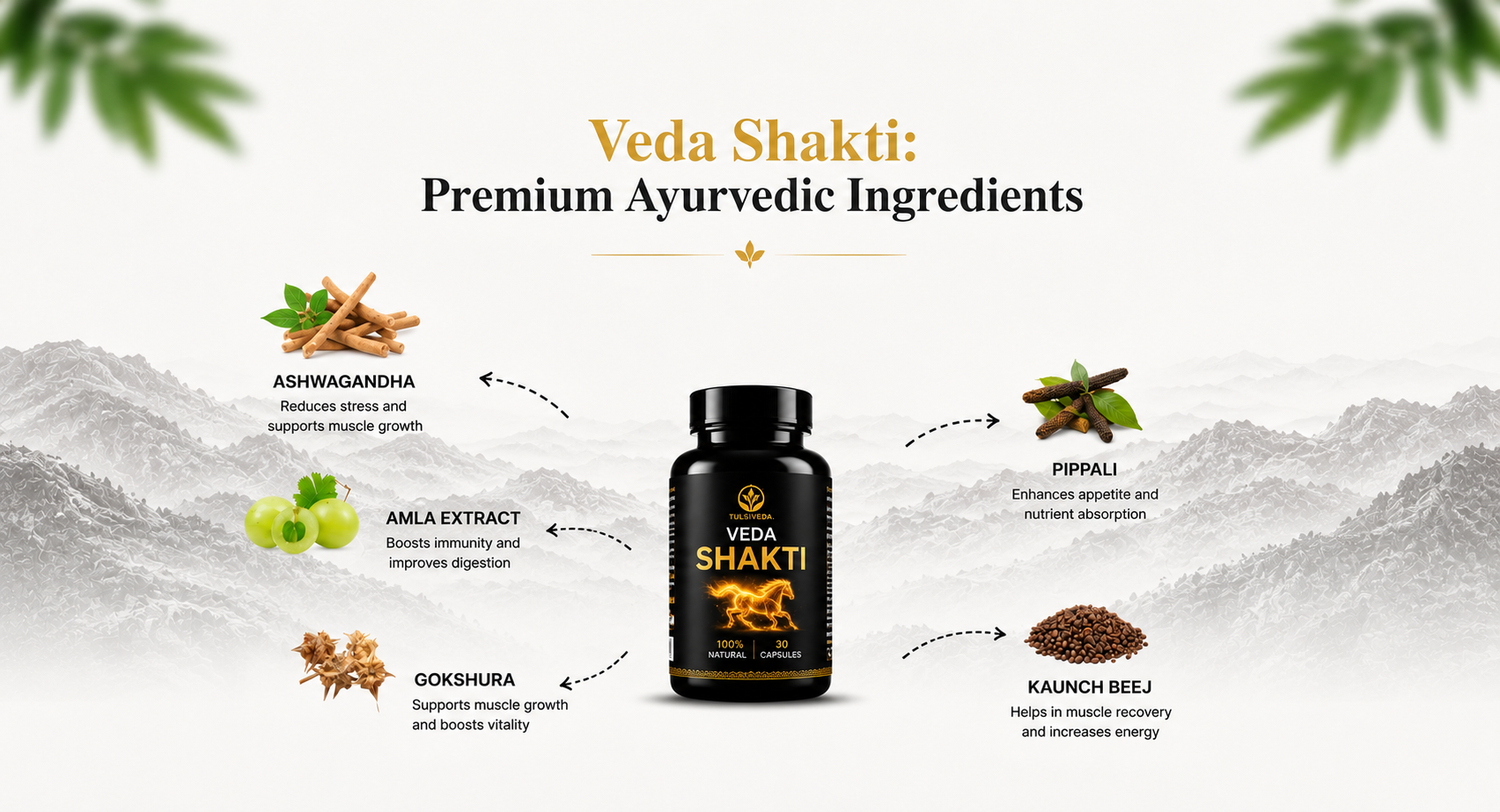 Ayurvedic ingredients and Veda Shakti product